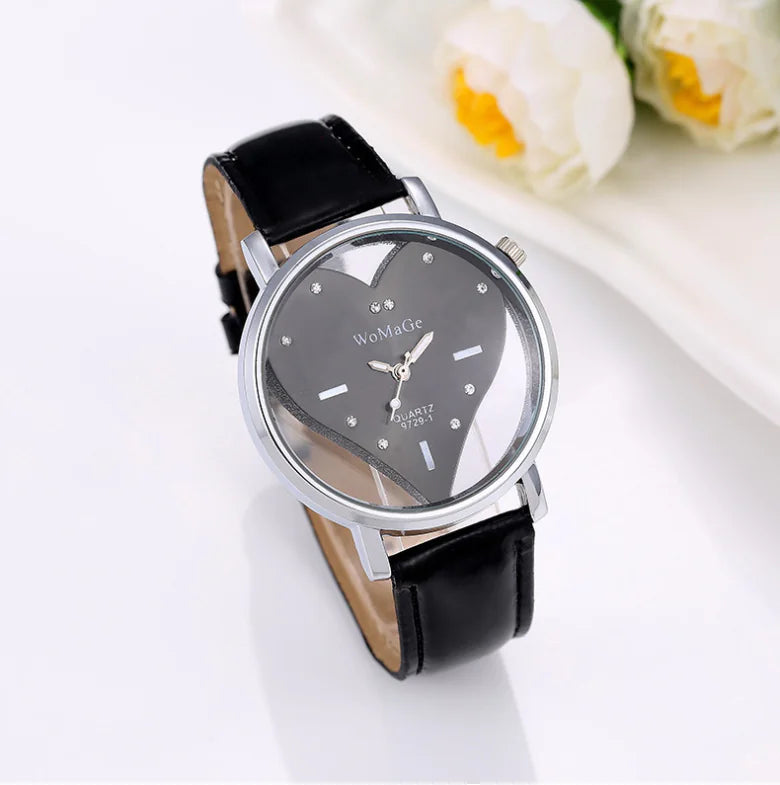 Ladies Heart-Shaped Hollow Watch - Elegant Wristwatch