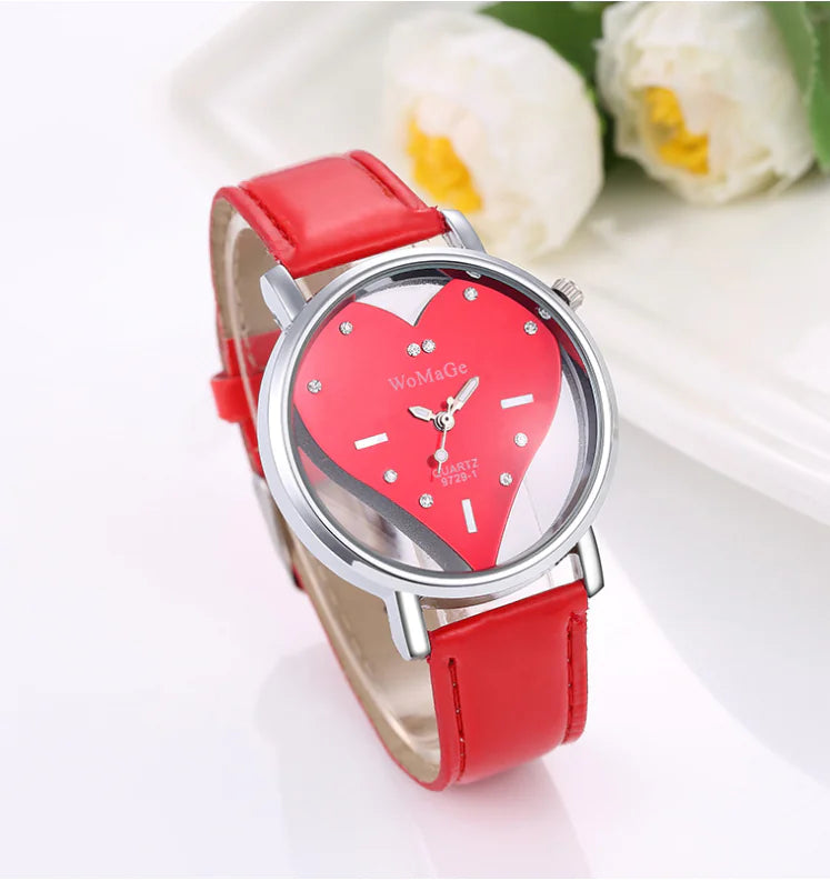 Ladies Heart-Shaped Hollow Watch - Elegant Wristwatch